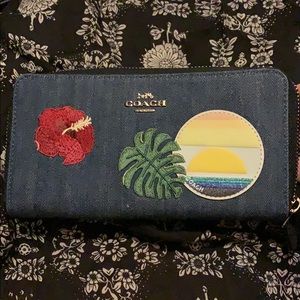 Coach Denim Hawaii Patches Accordion Zip Wallet